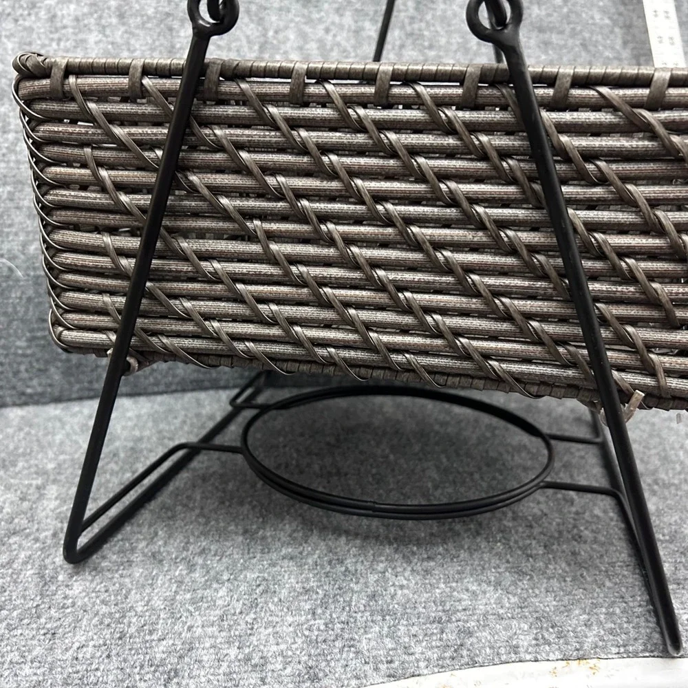 Woven Flatware Caddy 5 Compartment Silverware Organizer Gray Wicker Metal Handle